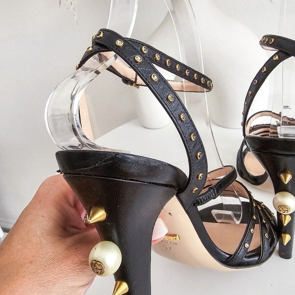 Gucci Wangy Crystal hand strappy high heel leather sandals size 37 - Picture 14 of 16